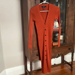 Forever 21 small burnt orange slim fit ribbed sweater dress Stretchy Deep v-neck